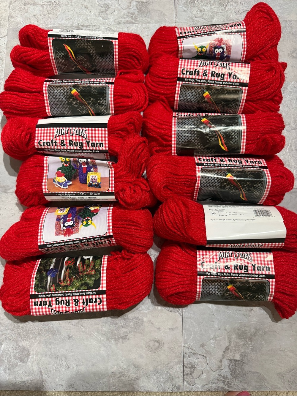 Vintage Aunt Lydia's Craft & Rug Yarn Lot | Color: Red 12 Skeins same lot